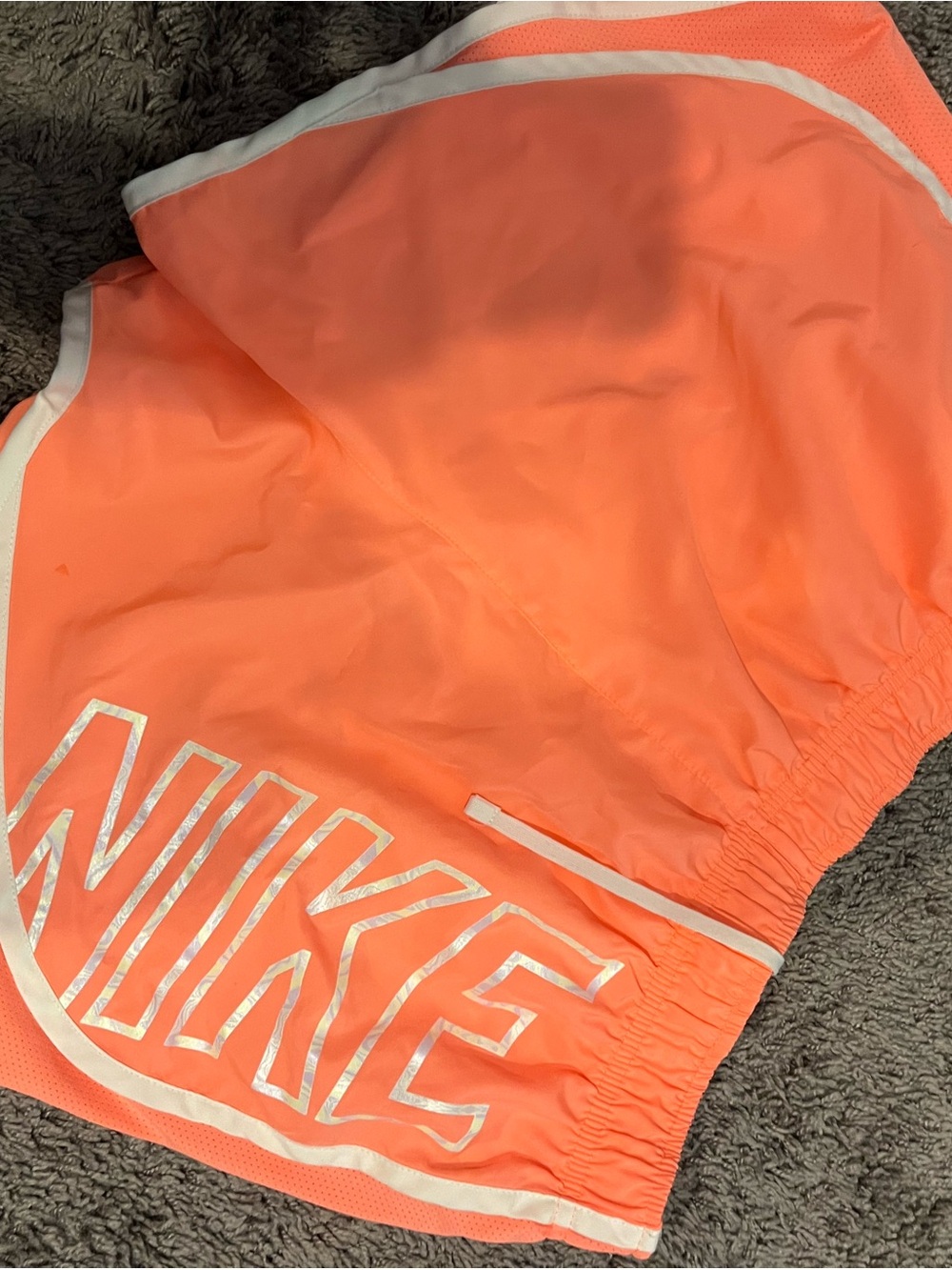 Nike Women's Coral-Orange Running Shorts with White Trim